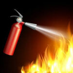 Here's an alt tag for the image: Red fire extinguisher putting out flames.